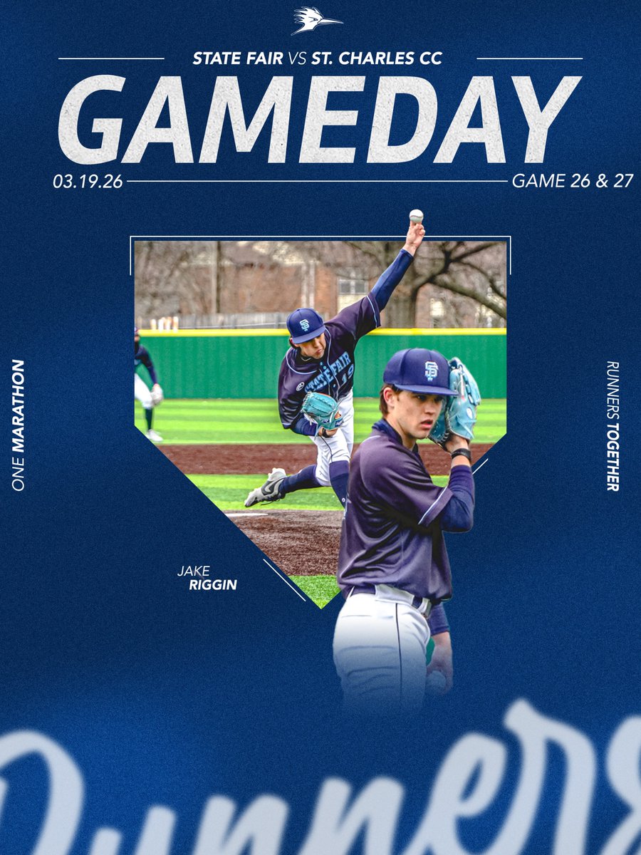 StateFairBSBL's tweet photo. GAMEDAY ‼️
-
-
🆚 St. Charles CC 
🏟️ Dey Field, Liberty Park Stadium
📍Sedalia, MO
⏰1:00 &amp; 4:00 PM
-
-
#onemarathon #roadrunnerbuilt #runnermentality #runnerstogether https://t.co/szpxvMq6In