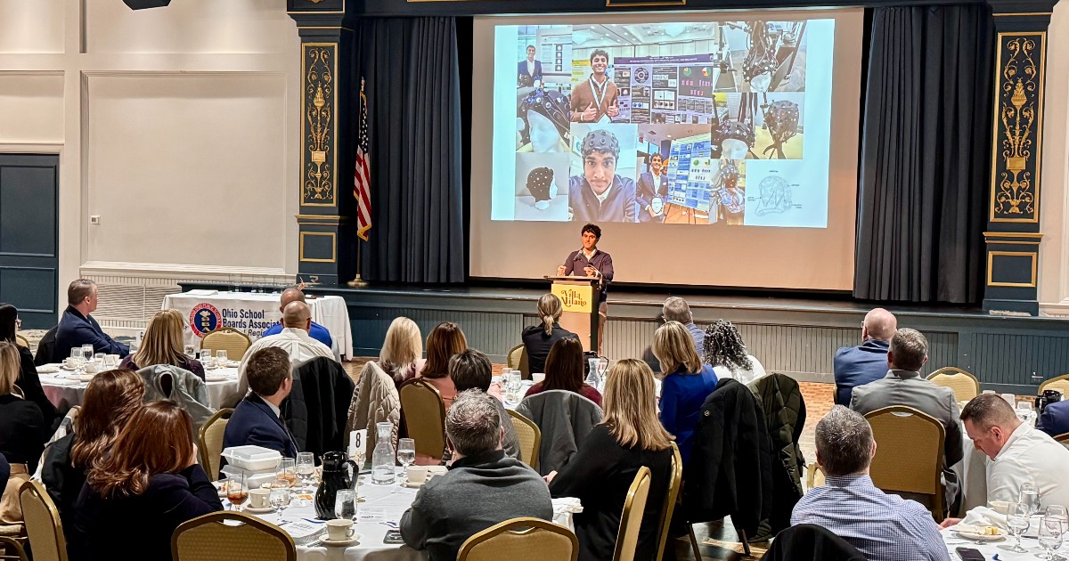 OHschoolboards's tweet image. At tonight’s OSBA Central Region Spring Conference at Villa Milano, members heard from @OlentangySD student Nikhil Bhimireddy, who uses digital illustrations to make neuroscience more accessible. Second of three region conferences this week!

#PublicEducation #StudentLeadership