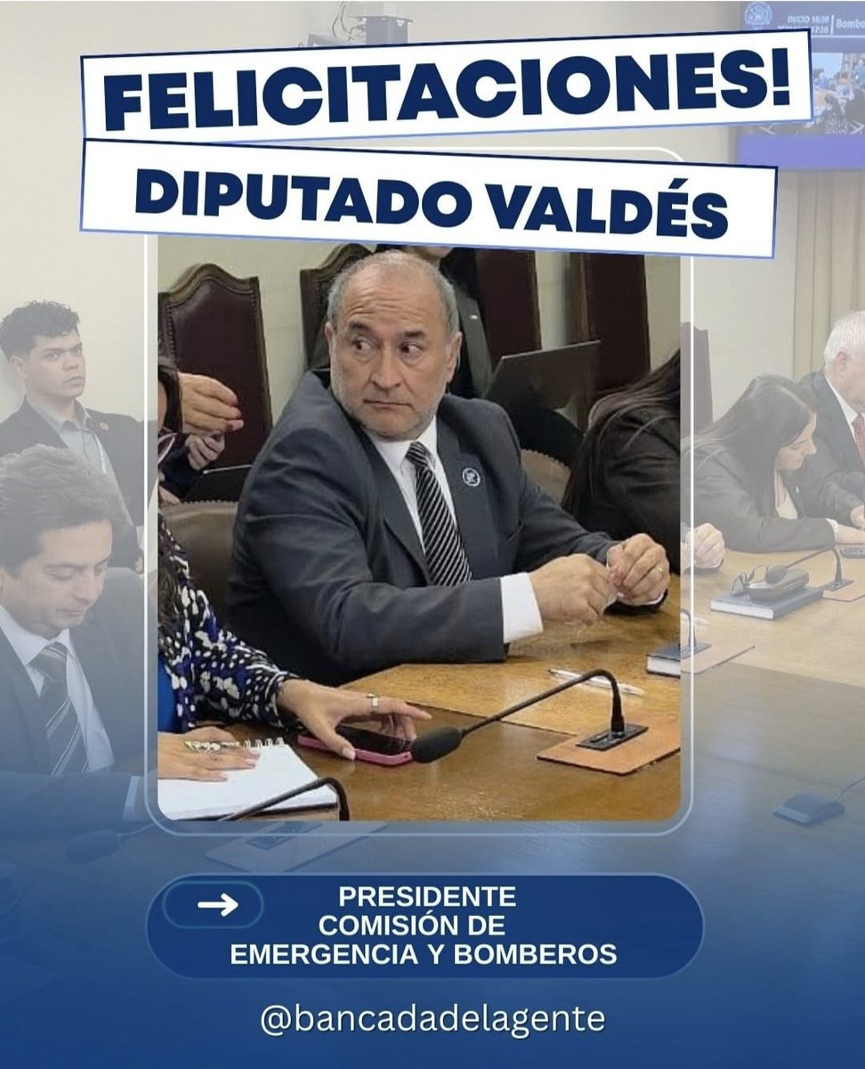 🔵“Felicitamos al diputado Valdés por asumir la presidencia de la Comisión de Emergencia🚨Su liderazgo y compromiso serán fundamentales para fortalecer el trabajo en prevención.Le deseamos el mayor éxito en este importante desafío al servicio del país.”🇨🇱 #comision #congreso