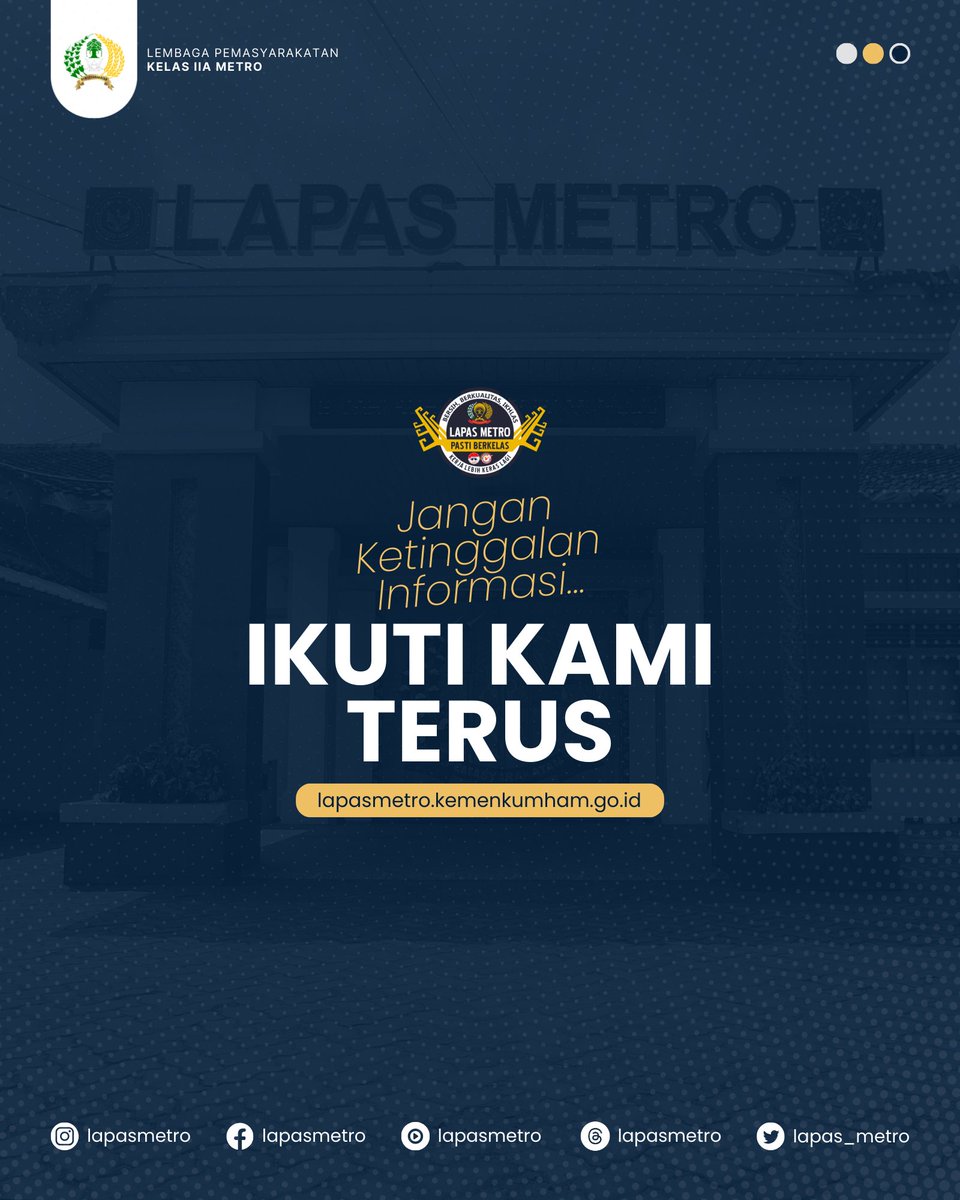 lapas_metro's tweet image. Perkuat Integritas dan Soliditas Jajaran, Lapas Metro Terima Penguatan Tugas dan Fungsi dari Plh. Kakanwil. Rabu, (18/3/2026)

#kemenimipas
#guardandguide
#infoimipas
#pemasyarakatan
#lapasmetro
