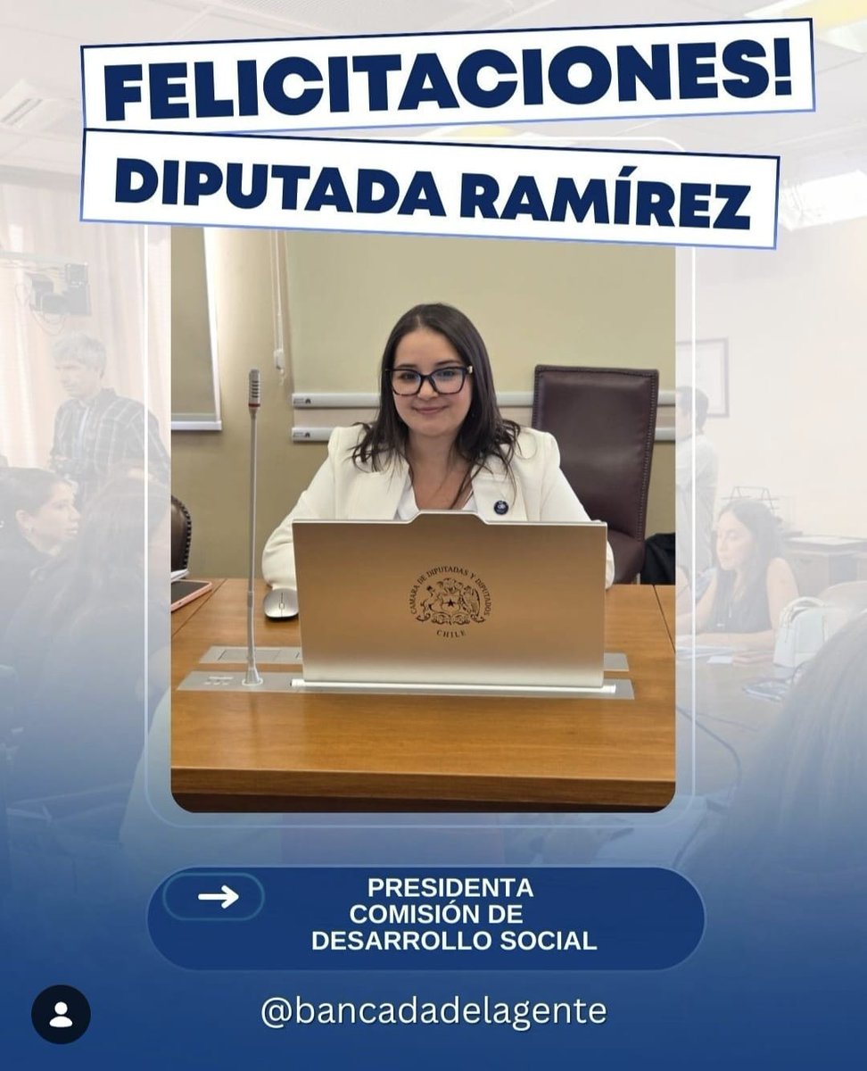 🔵Felicitamos a la diputada Ramírez por asumir la presidencia de la Comisión de Desarrollo Social en la Cámara de Diputadas y Diputados. Este desafío refleja su compromiso, liderazgo y vocación de servicio por avanzar en políticas que mejoren la calidad de vida de las personas.🇨🇱