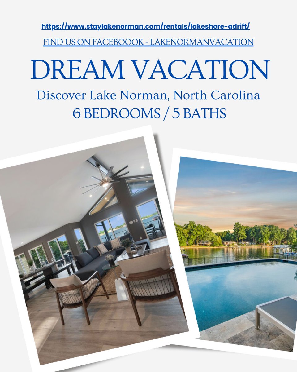 ResortGetaway's tweet image. Dive Into Spring at Lakeshore Adrift! 🌊✨
Get ready to soak up the sun and make a splash on Lake Norman! Pool at Lakeshore Adrift will be heated starting April 1st! 🏊‍♀️🌴🔥 👉 Book Your Stay Today: staylakenorman.com/rentals/lakesh…
#LakeNorman  #vrbo #airbnb #NCVacation  #VisitNC