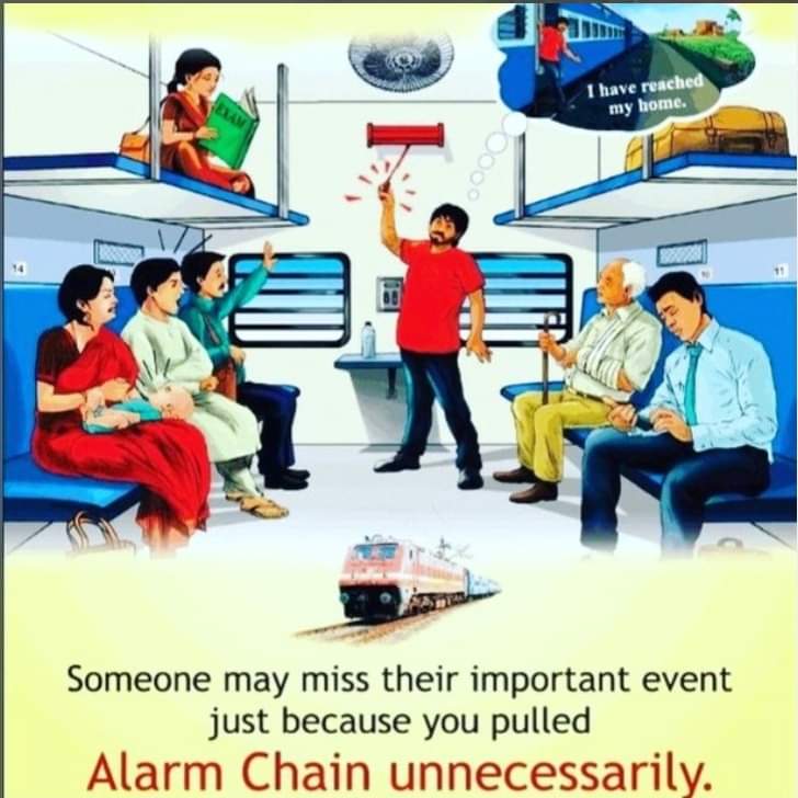 NgpRpf's tweet photo. @RPF_INDIA @DCARYA1967 @rpfsecrhq @secrail
#जागरूकता_अभियान
#यात्रियों से अनुरोध है कि कृपया आपातकालीन स्थिति में ही अलार्म चेन का प्रयोग करें, बिना उचित कारण के जंजीर खीचकर ट्रेन रोकना भारतीय रेल अधिनियम की धारा 141 के अंतर्गत दंडनीय अपराध है। https://t.co/cQIOpIC3Tl