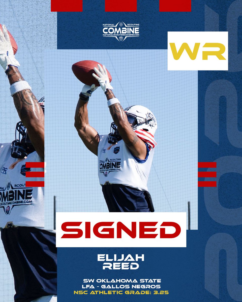 Congrats to National Scouting Combine WR @elijah_reed from SW Oklahoma State for signing with the Gallos Negros of the <a href="/LFA_Mexico/">LFA</a>!

nationalscoutingcombine.com/athlete/elijah…