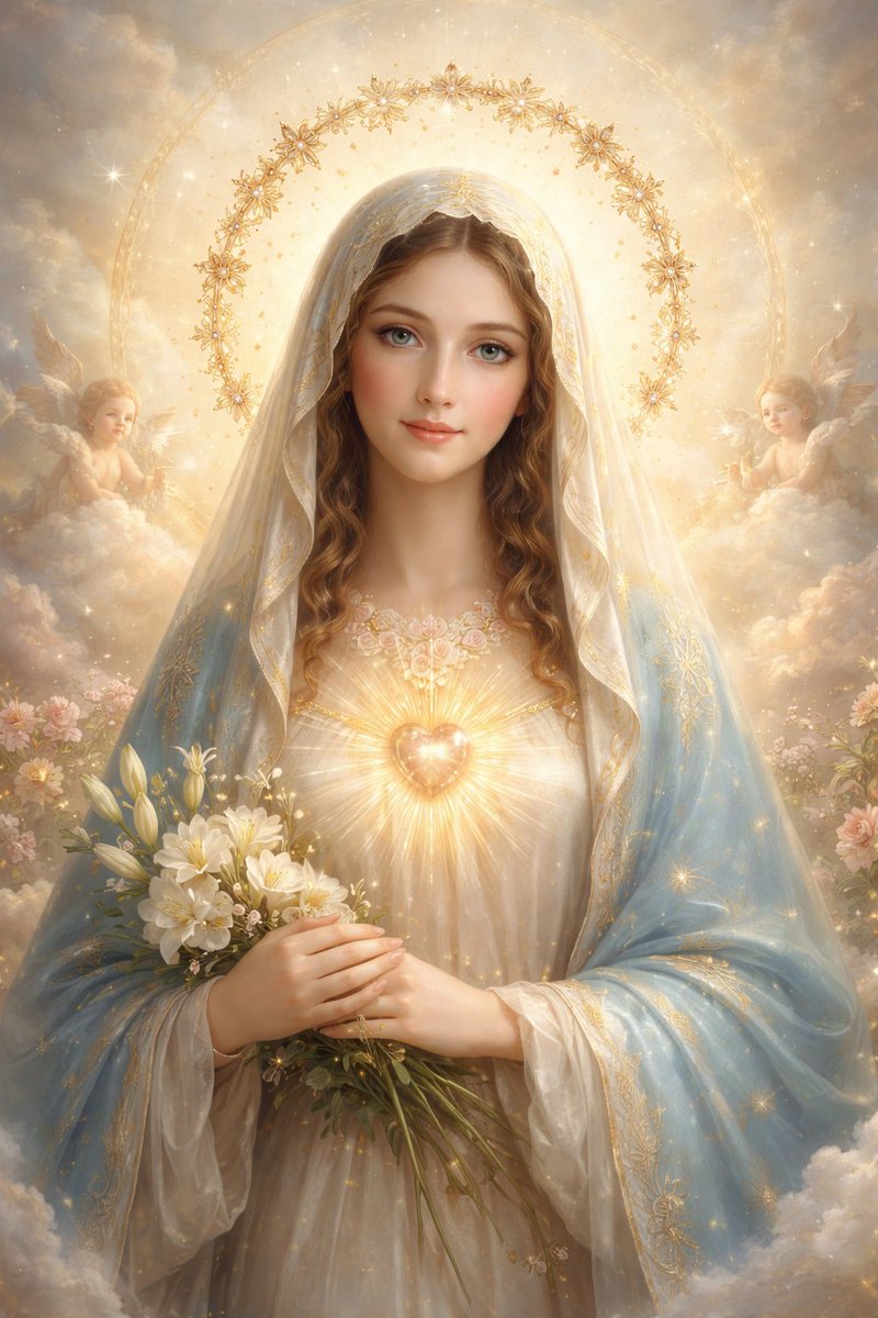✝️ Dios te salve, María, 
llena eres de gracia;
el Señor es contigo.
Bendita Tú eres 
entre todas las mujeres,
y bendito es el fruto de tu vientre, Jesús. 

Santa María, Madre de Dios,
ruega por nosotros, pecadores,
ahora y en la hora de nuestra muerte. Amén 🙏