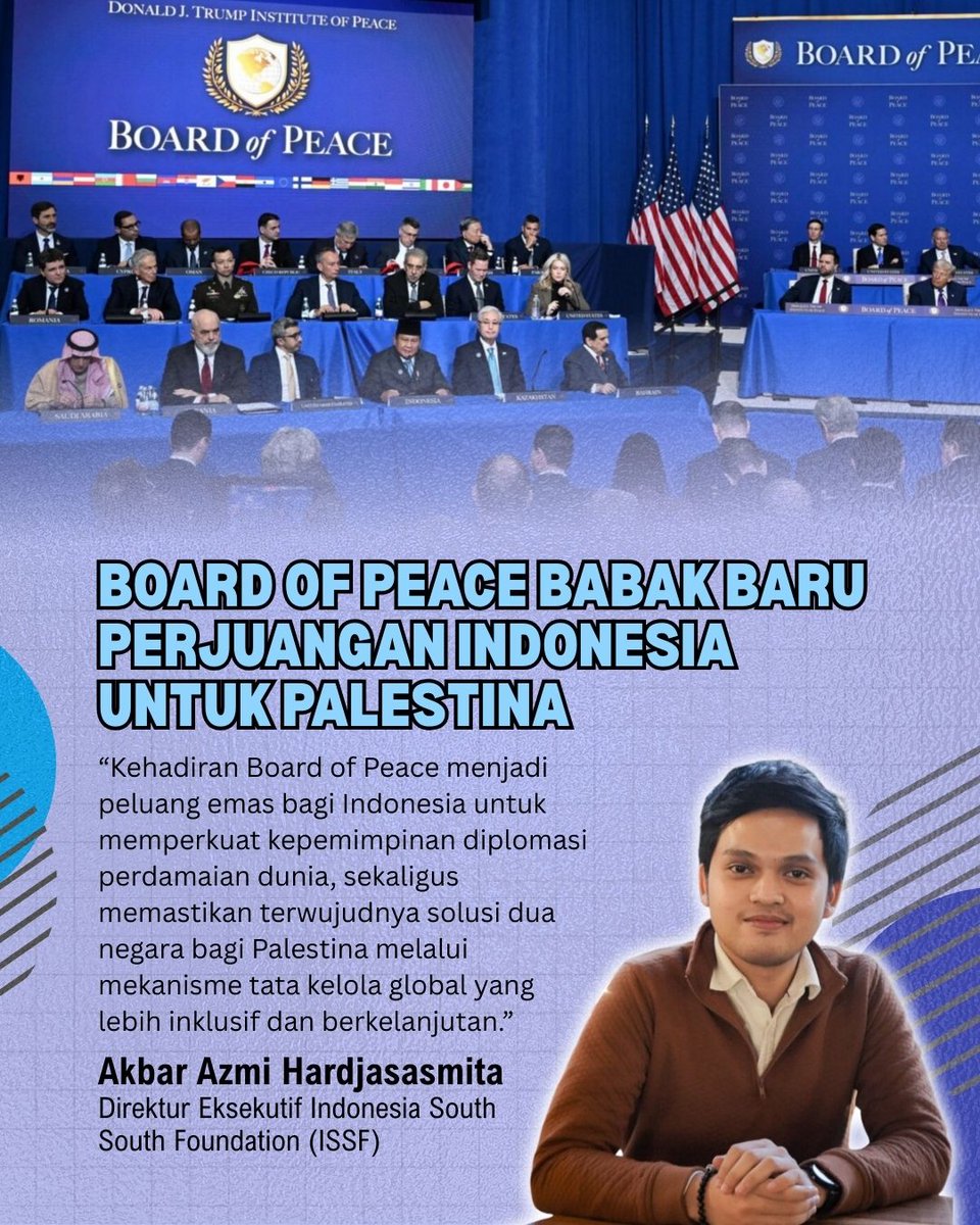 Keikutsertaan Indonesia dalam Board of Peace menjadi langkah strategis untuk memperkuat diplomasi perdamaian dunia.

#IndonesiaBersamaPalestina #SavePalestine #BoP #BukanNormalisasi #DiplomasiDamai