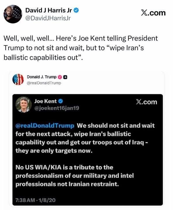 CL4WS_OUT's tweet photo. President Trump showed tremendous trust and generosity by appointing Joe Kent—a man he believed in—to one of the highest national security positions in the administration: Director of the National Counterterrorism Center. This wasn't a role Kent earned through some flawless track record in that specific arena; it was a direct honor from the President himself, rooted in loyalty and shared America First principles.

And how did Kent repay that trust? With a calculated, backstabbing resignation timed for maximum political damage, right in the middle of a critical conflict. He didn't just leave quietly—he publicly attacked the President, claiming Iran posed "no imminent threat" and accusing the administration of starting a war under "pressure from Israel and its powerful American lobby." This isn't principled dissent; it's a deliberate knife in the back, delivered when it would hurt the most.

Now, predictably, Kent is rushing to the welcoming arms of the anti-Israel, anti-interventionist echo chamber: Tucker Carlson, Candace Owens, and similar podcasters who thrive on division within the MAGA movement. Why there? Because that's where his true colors shine brightest. Joe Kent was never a core conservative or a steadfast Republican. Deep down, he's always leaned Democrat-socialist—anti-establishment rhetoric masking a worldview that aligns far more with isolationist-left critiques than with proven America First strength.

Look at the fallout—it's damning:

1. Democrats and the anti-Trump media are **gleeful**. They've just been gifted fresh, high-profile "ammunition" from inside the administration itself—perfect for fueling investigations, hearings, or whatever weaponized narrative they cook up next against President Trump.

2. Republicans who went all-in for Kent—often blinded by his military service and veteran status—are now left exposed. Some are too embarrassed to admit they backed a fraud who misrepresented his positions to Trump and the party. Others cling to denial, refusing to see how he exploited that loyalty only to turn on it when policy didn't bend his way.

This isn't just disappointing—it's a wake-up call. Imagine the catastrophe if someone like Kent had held an actual congressional seat or voting power in Congress. He could have actively undermined national security from within, leaking doubts, fueling division, and handing enemies talking points on a silver platter.

President Trump deserves unwavering loyalty from those he elevates—not opportunistic betrayal disguised as conscience. Kent's exit exposes him for what he is: a liability the movement is better off without. True America First patriots stay and fight for the mission, not bail to grift on podcasts when things get tough. This betrayal only strengthens the resolve to vet harder, demand real loyalty, and keep putting America—and Americans—first.