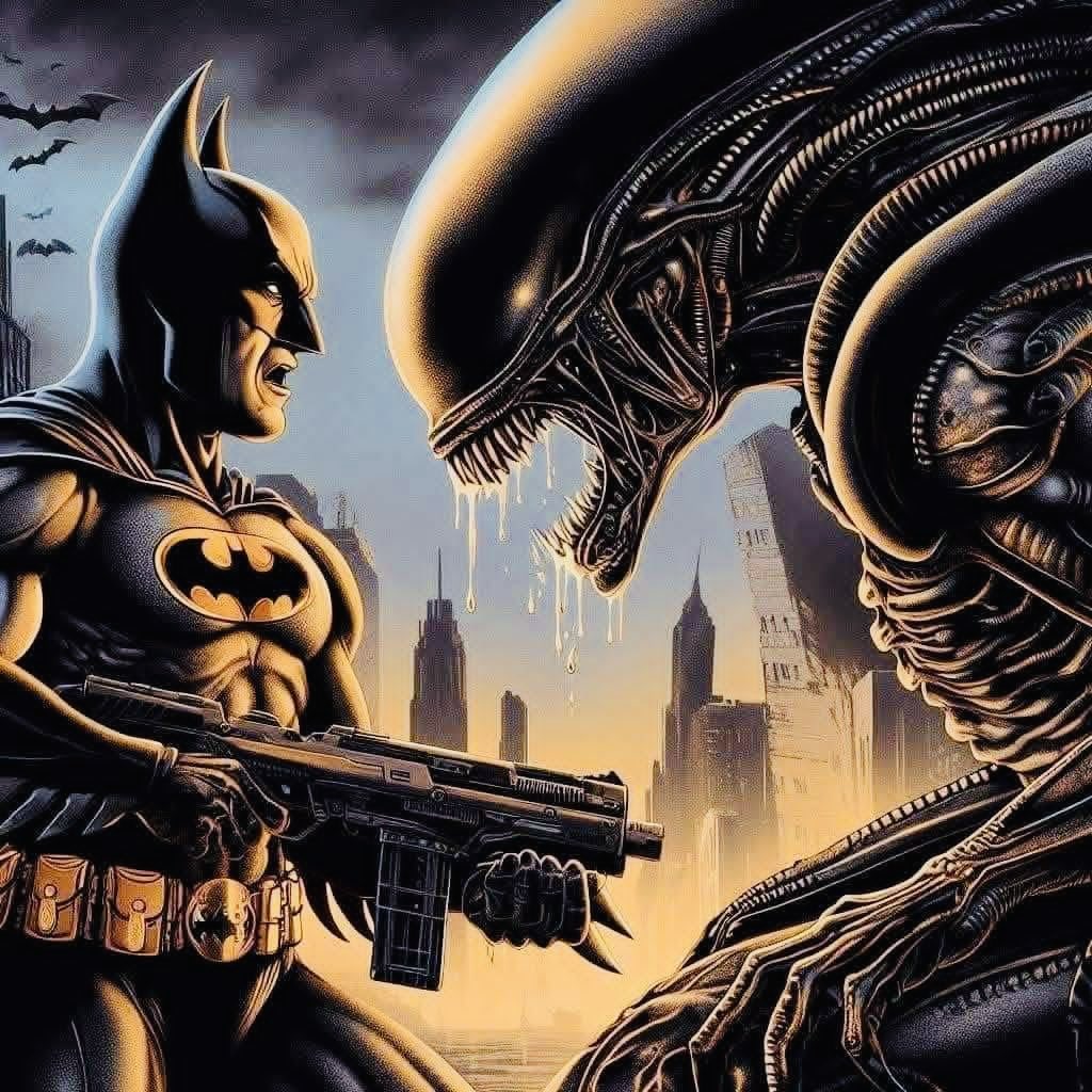 AdamStiebing's tweet photo. A new enemy has come to Gotham! Can The Bat deal with it solo? BatFam? Or call In Clark? 

Yes it’s a Queen and 100 adult Aliens. https://t.co/hBVy7792J9