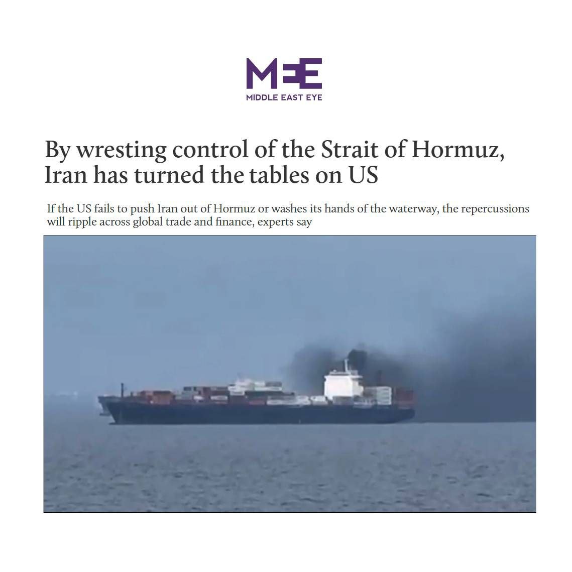 Tasnimnews_Fa's tweet image. میدل ایست آی: ایران با کنترل تنگه هرمز، ورق را به ضرر آمریکا برگرداند

#StraitsOfHormuz