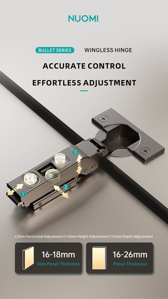 nuomihome's tweet photo. 🚀Speed Meets Strength: The Bullet Series

Inspired by the lightning speed of a launch, the Bullet series brings a quick installation experience to your cabinetry.

#NUOMI #InteriorDesign #Homeinnovation #FurnitureFittings #CabinetHardware #Hinge #QuickInstallation #BulletSeries https://t.co/qagC2FaR7N