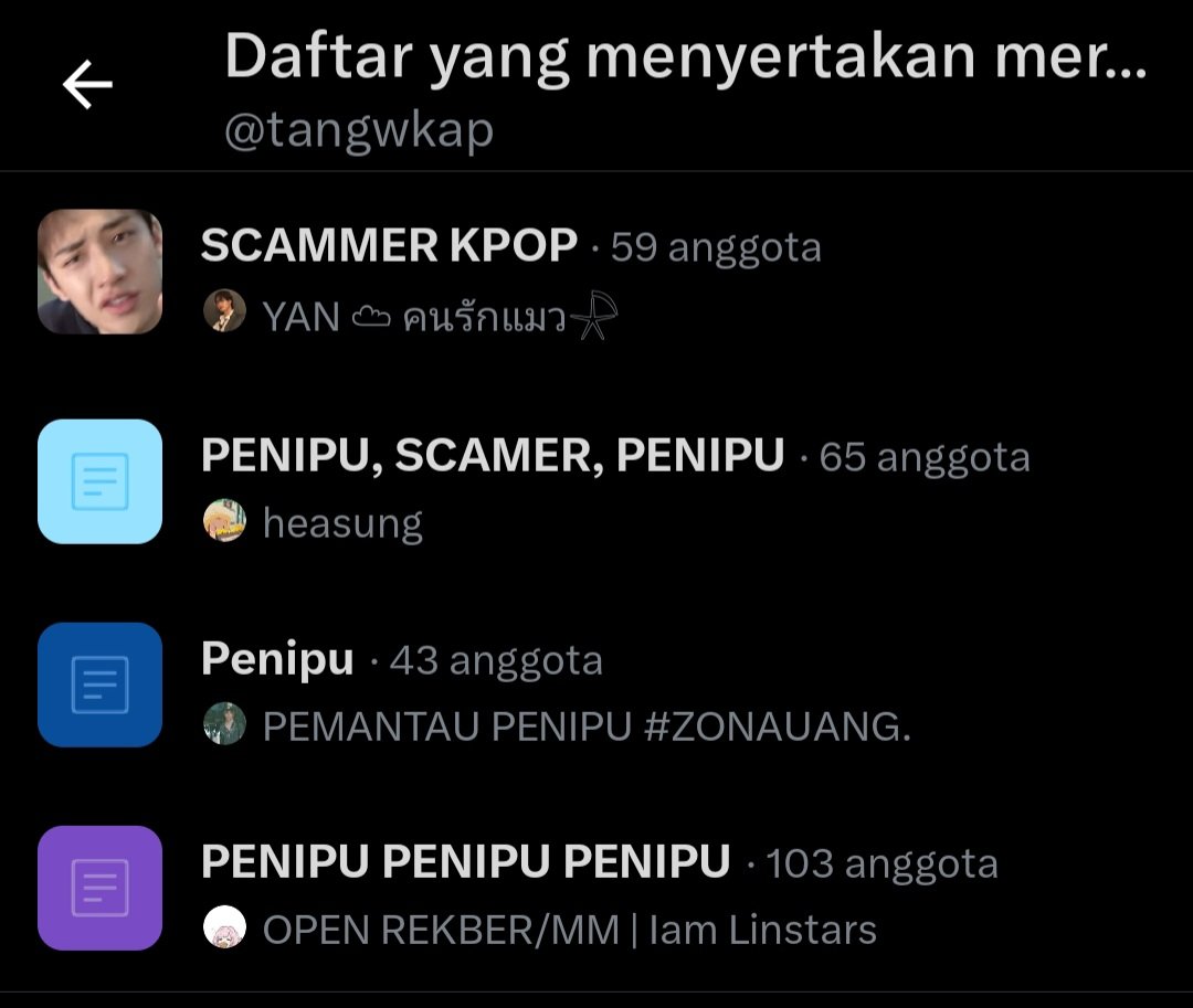 Angryscorpiioo's tweet photo. TIPS MENGHINDARI PENIPU!!

Gak sepenuhnya berhasil, karna bs jd tukang tipu pake acc baru, tp seenggaknya meminimalisir

1. BUKA PROFIL
2. KLIK TITIK TIGA DI POJOK KANAN ATAS
3. KLIK "DAFTAR YANG MENYERTAKAN MEREKA"

#zonauang #zonajajan https://t.co/grj6p2VKMA