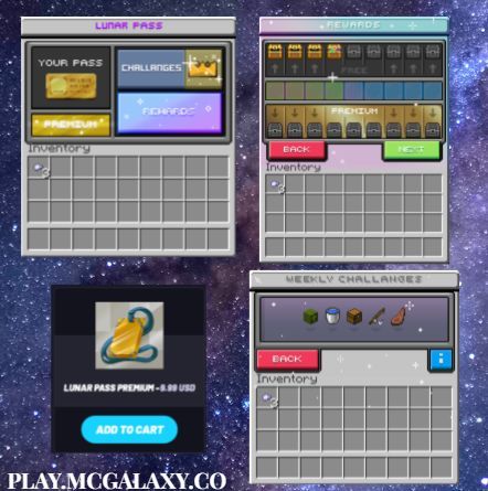 mcGalaxyCo's tweet photo. LUNAR SEASON!!🌑 
Love a challenge? Try our Lunar Season! Complete weekly challenges to unlock rewards. View the menu with /lunar. Want even more rewards? Grab the Lunar Pass on our webstore. 🤩 https://t.co/KCk1Flkvx4
