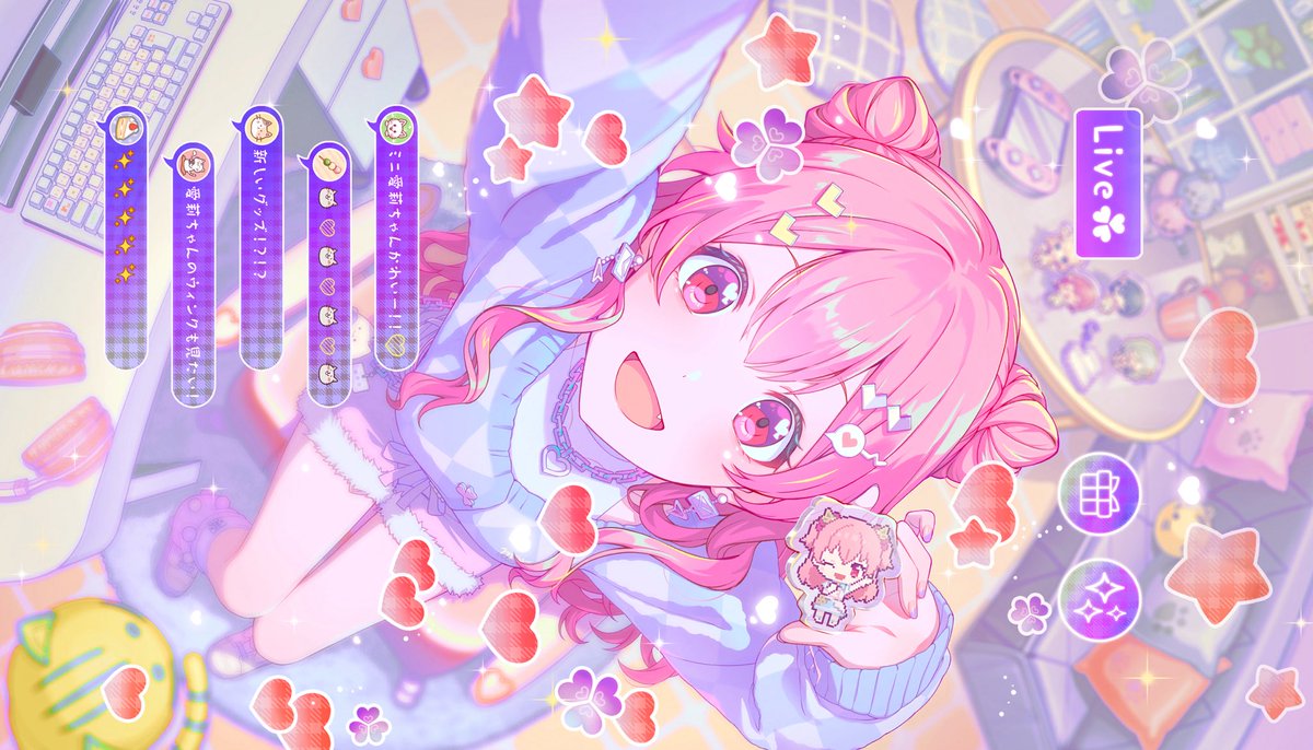 今年のテーマは"愛莉の配信部屋"🛜
キラーのイラストから着想を得て、小物類の色味や配置にこだわりました🙂‍↕️
また、モニター画像は配信者目線をイメージし、MVやカードを参考に書き下ろしていただきました💘
ロゴもキラーイベントをモチーフに手書きで仕上げました✍
#桃井愛莉誕生祭2026