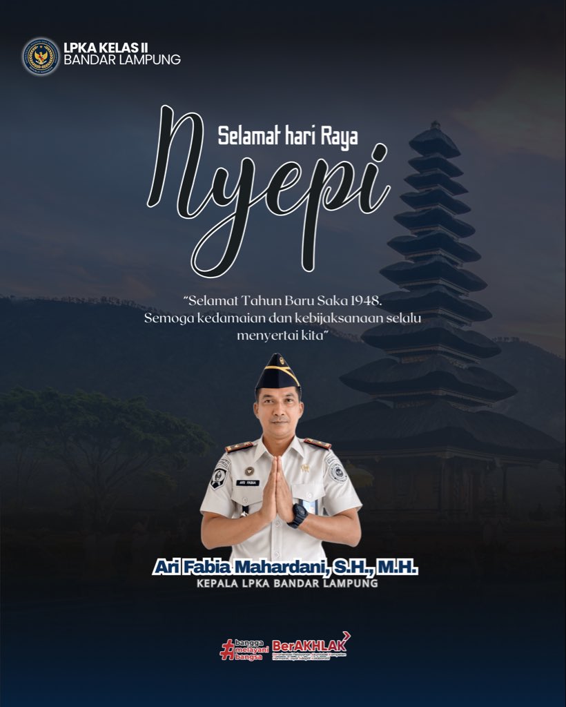 lpka_lampung's tweet image. Selamat Hari Raya Nyepi Tahun Baru Saka 1948.
.
Tim Humas LPKA Bandar Lampung 
.
#kemenimipas
#guardandguide
#ditjenpas
#ditjenpaslampung
#lpkabandarlampung