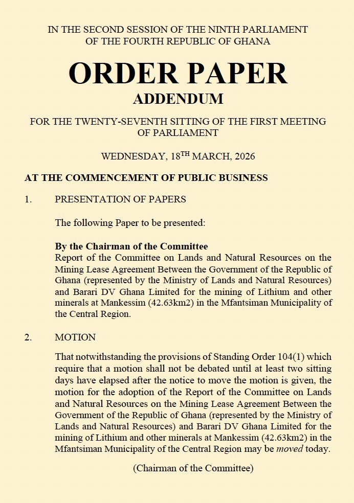 Thematicafunds's tweet image. 🇬🇭 Ghana's Parliament Order Paper (18 Mar) scheduled the full constitutional ratification of Atlantic Lithium's Ewoyaa mining lease.

Watching for the ASX announcement 👀

No Investment Advice. Do your own research. 
#AtlanticLithium #Lithium
AIM: #ALL ASX: $A11 GSE: #ALLGH