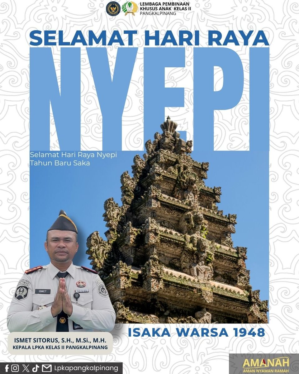 lpkapkpinang's tweet image. Selamat Hari Raya Nyepi Tahun Baru Saka 1948 dari Keluarga Besar LPKA Kelas II Pangkalpinang

@ditjenpas 
@pemasyarakatanbabel 

#kemenimipas
#guardandguide
#ditjenpas
#pemasyarakatanbabel
#kanwilditjenpasbabel
#LPKAPangkalpinang
#setahunberdampak