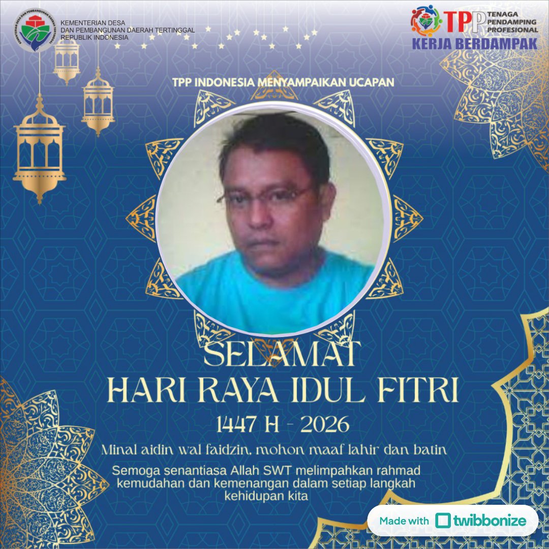 Selamat Hari Raya Idul Fitri, Mohon Maaf Lahir dan Batin. 
<a href="/YandriSusanto/">Yandri Susanto</a> 
@KemensesnegRI 
<a href="/BpsdmKemendesa/">Bpsdm Kemendesa</a>
#KementerianDesaPDT
#BPSDMKementerianDesaPDT
#BerkahSuciRamadhan
#IntegritasTPPKemendesaPDT
#TPPKerjaBerdampak
#TenagaPendampingProfesional