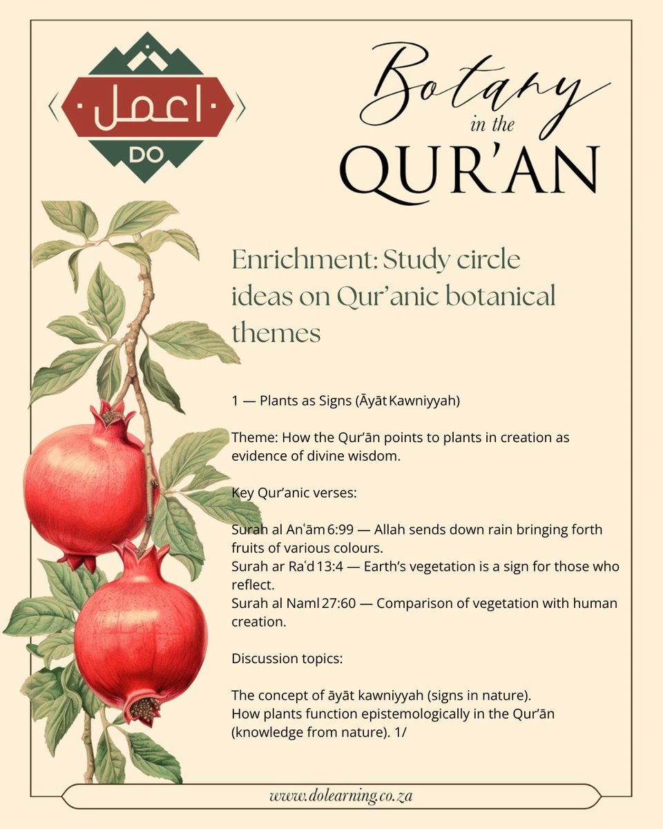 dolearningZA's tweet photo. Day 29 Enrichment: ideas to further study and develop  Quranic botanical themes 

#DoLearning #botany #PlantsofTheQuran #RamadanSeries #botanyofthequran https://t.co/oIHGMX828k