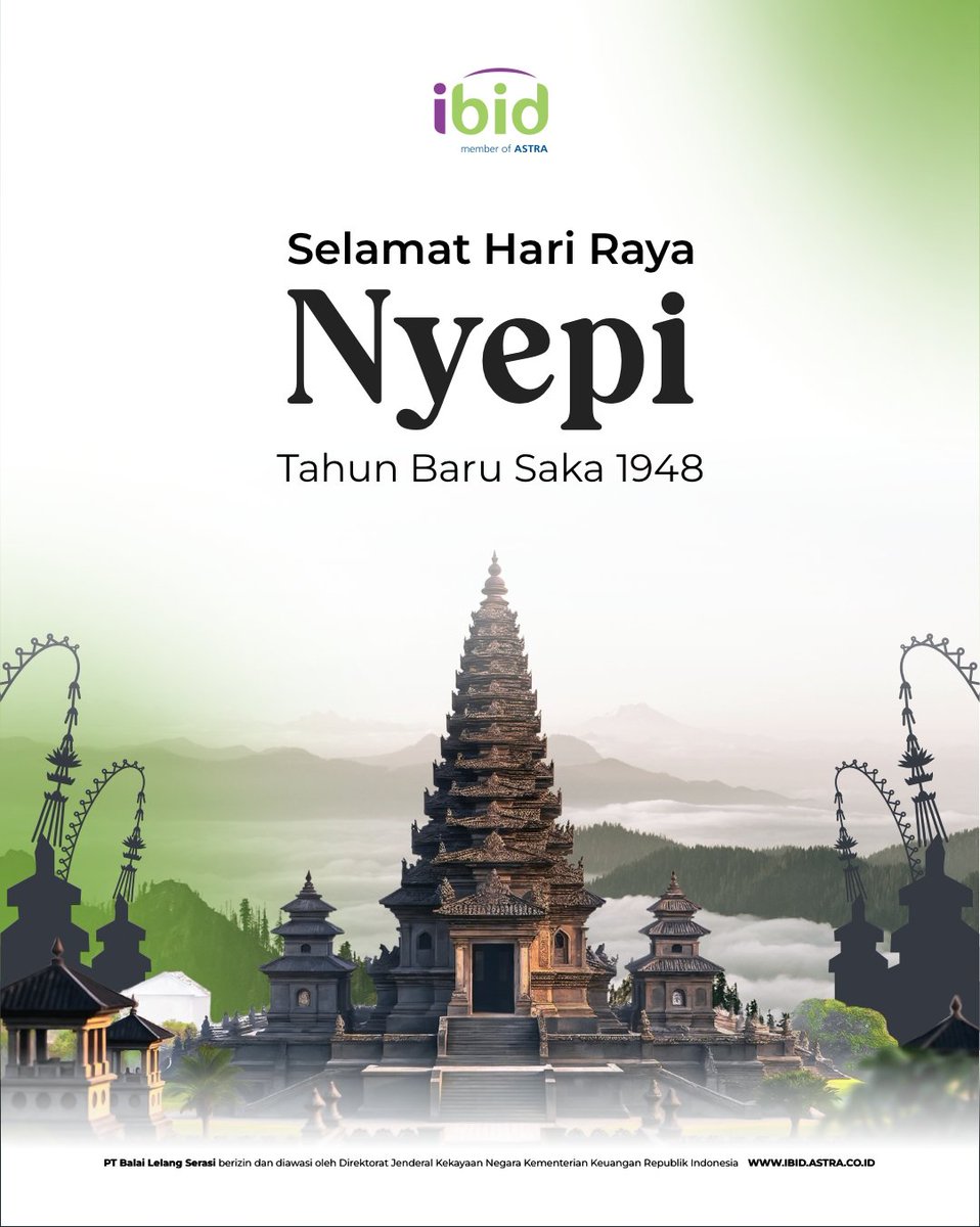 ibid_lelang's tweet photo. Selamat Hari Raya Nyepi 🙏
Semoga melalui perenungan di hari yang penuh kesunyian ini, kita senantiasa diberikan kejernihan hati, ketenangan batin, serta kekuatan untuk menjadi pribadi yang lebih baik. https://t.co/9O3GCog2yW