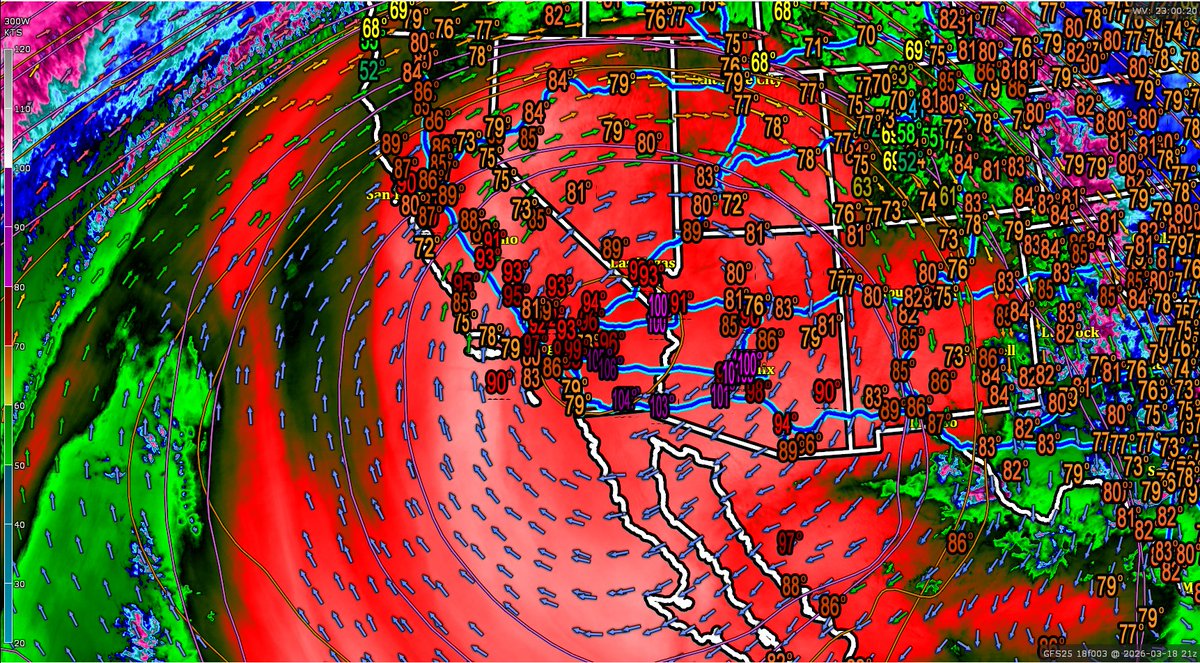 <a href="/imanuglymess/">Stephanie</a> <a href="/BrettDNoble/">Brett Noble</a> Haha! We will try not to.😂 
🌞Monster March Super Heat Dome🌆 *Temps late today. Low100s in the deserts. 80F-85F Denver! Nearing 90F Friday/Saturday! 23 years ago, 3/17-19/2003; CO Front Range had a Super March Blizzard! 30"-40"Denver; 40"-80" Denver Foothills. #COwx #AZwx #OKwx