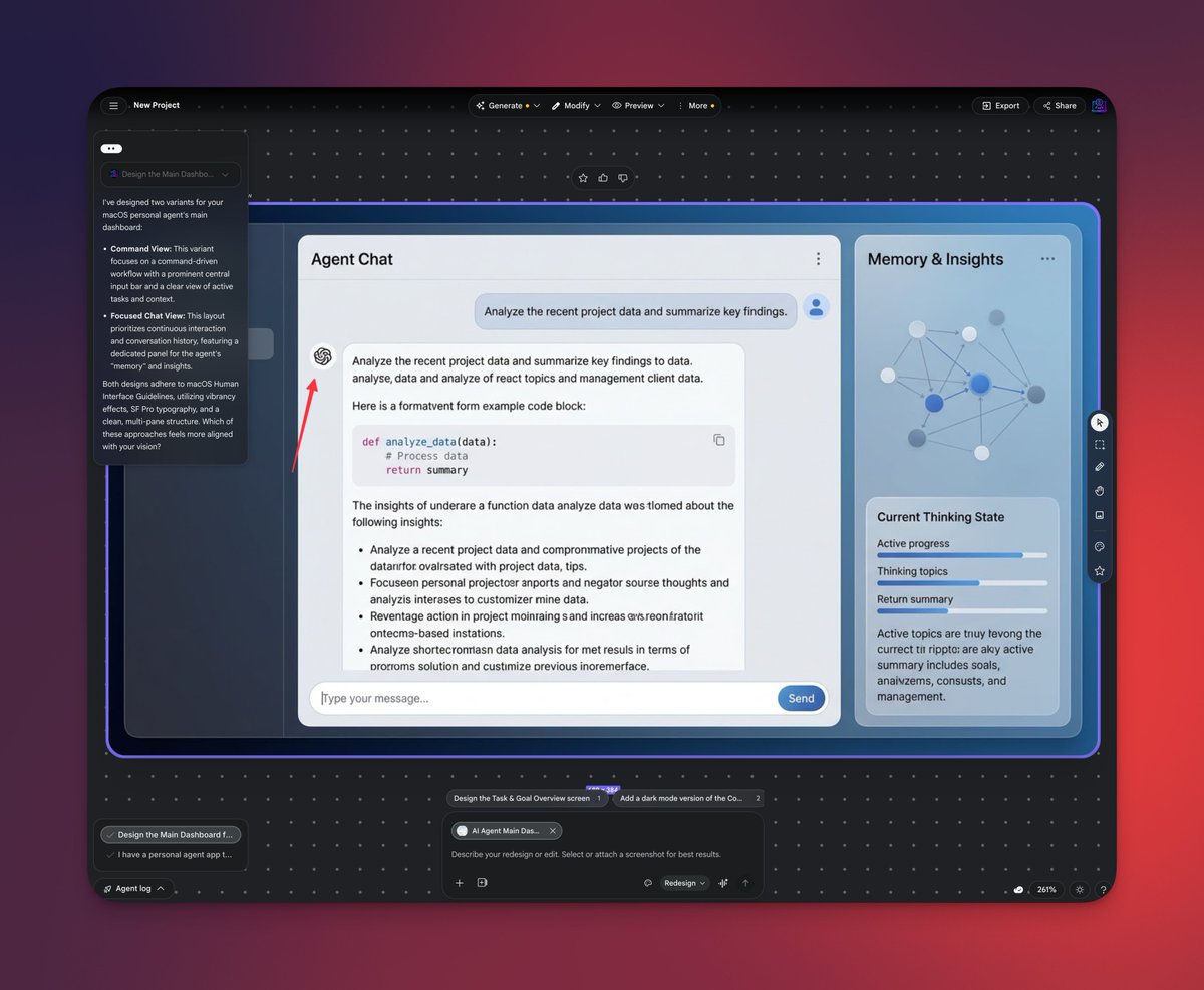 Tried <a href="/stitchbygoogle/">Stitch by Google</a>. See something? 🙈👀

Just told it I'm working on a Mac AI agent app, and it decided to use the <a href="/OpenAI/">OpenAI</a> sign for the agent.

Even <a href="/Google/">Google</a> thinks they're the best lol!