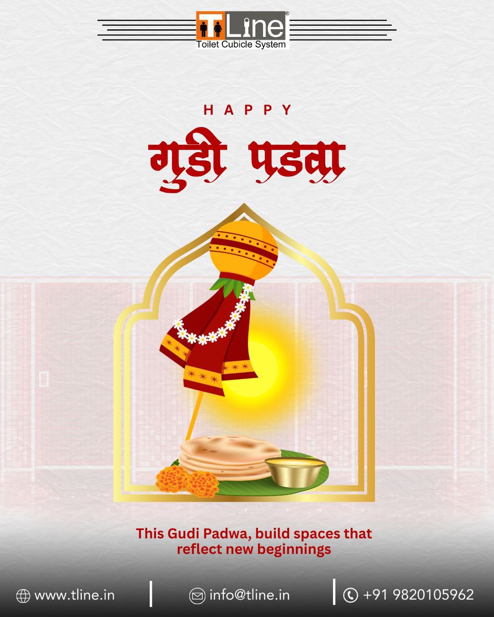 TLineinnerspace's tweet image. New beginnings deserve better spaces ✨
This Gudi Padwa, build with strength, hygiene &amp;amp; design.
Happy Gudi Padwa from T-Line.

T-Line | Toilet Cubicle System
Smart Design | Clean Aesthetics | Lasting Impressions
tline.in | info@tline.in

#TLine #ToiletCubicles