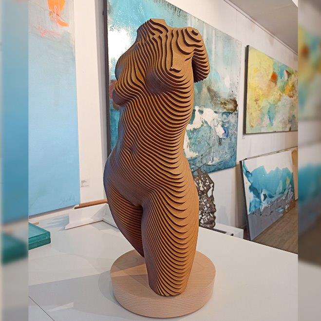Contemporary art Soho Galleries. Celebrating 31 years exhibiting contemporary art. sohogalleries.net + sohostudio.space Paintings, sculpture, wall relief, art framing. Featured -'Rosie ' 80cm-  sculpture by Olivier Duhamel. sohogalleries.net/roxie-timber-