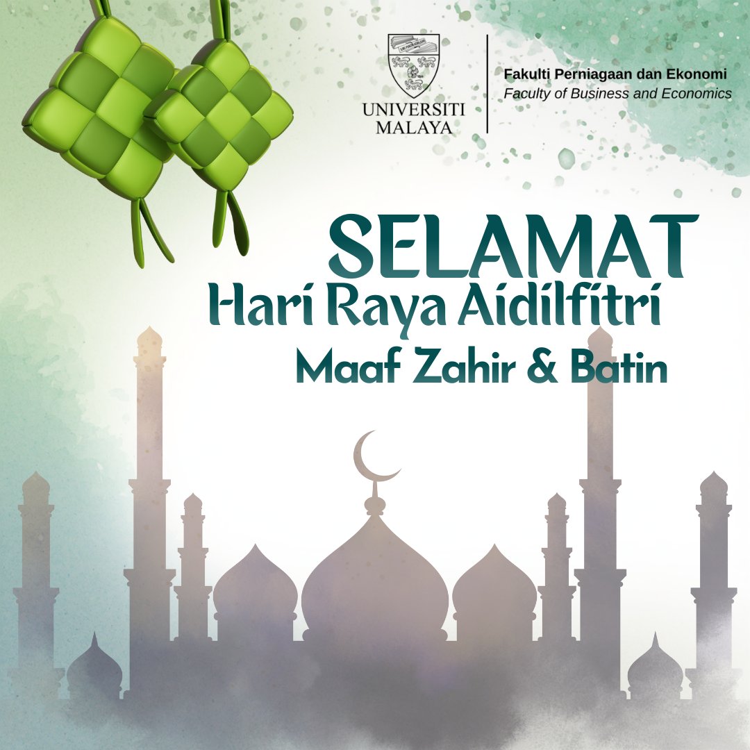 UMFPE21's tweet photo. Assalamualaikum W.B.T. &amp; Salam Sejahtera,

Di kesempatan Syawal yang mulia ini, Fakulti Perniagaan dan Ekonomi, Universiti Malaya ingin mengucapkan Selamat Hari Raya Aidilfitri, Maaf Zahir dan Batin kepada semua.

Saksikan di sini : https://t.co/uvq38kKpf6 https://t.co/B9znockEVD