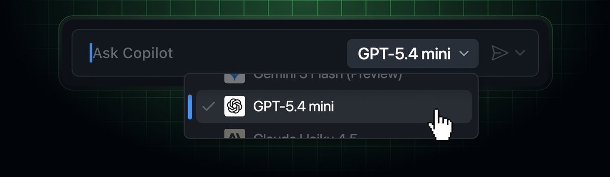 jialuogan's tweet image. 🚀 GPT‑5.4 mini is live in Copilot for JetBrains, Xcode, and Eclipse!
Fastest time to first token, better codebase exploration, and especially effective with grep‑style tools — built for speed and precision in daily coding.
#GPT54mini #Copilot #DevTools 
github.blog/changelog/2026…