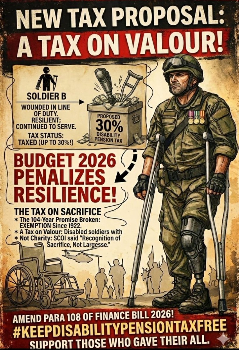 GauravS46190092's tweet photo. @nsitharamanoffc #KeepDisabilityPensionTaxFree Revival packages at the cost of soldiers disabled in line of duty? Disability compensation now being taxed in this budget. Exempt since 1922. No country taxes Disability compensation of soldiers. https://t.co/fpkpMVlTo1