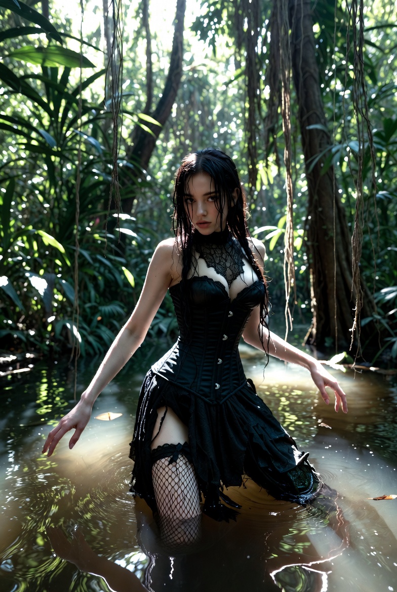 interesting.  generated by AI. 

so real and prompt simply.

prompt:
a macro wildlife photo of a goth girl  in a rainforest pond, highly detailed, eye-level shot