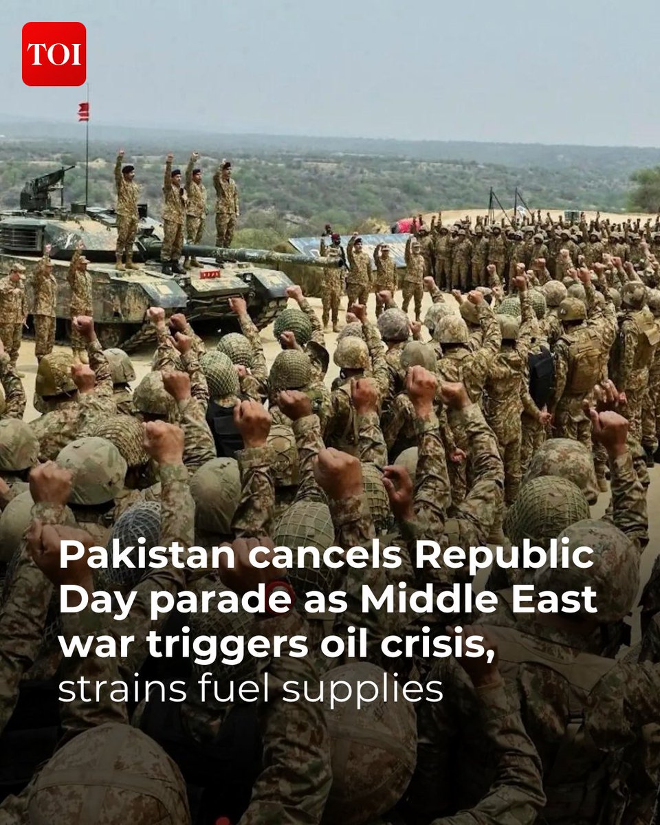 timesofindia's tweet image. There will be no #RepublicDay parade in #Pakistan this year, as #Islamabad has cancelled its March 23 ceremonial event due to the #MiddleEast crisis, which has triggered an #oil crisis in Pakistan amid rising tensions in the #Gulf region, the Prime Minister #ShehbazSharif’s