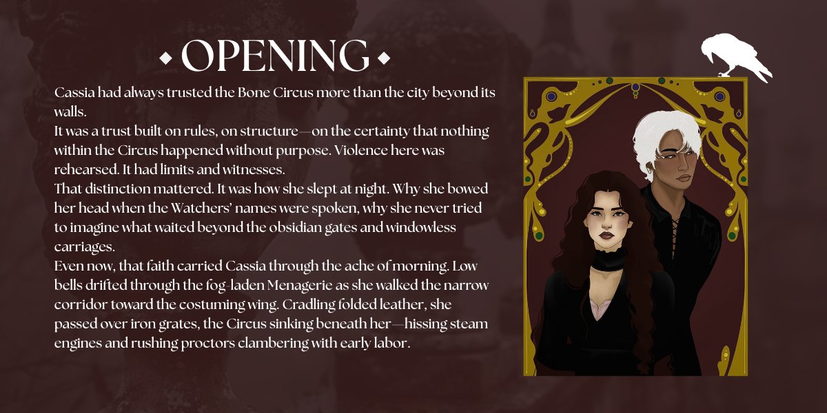 bymallorymcd's tweet image. updated #agentsguide for THE BONE CIRCUS - a gothic dystopian for fans of:

👁️faceless rulers
🐦‍⬛performance as control
⚔️morally gray characters
🎪onstage obedience vs. private rebellion
🖤rivals → lovers
❌anti-ai themes

#amquerying #writingcommunity