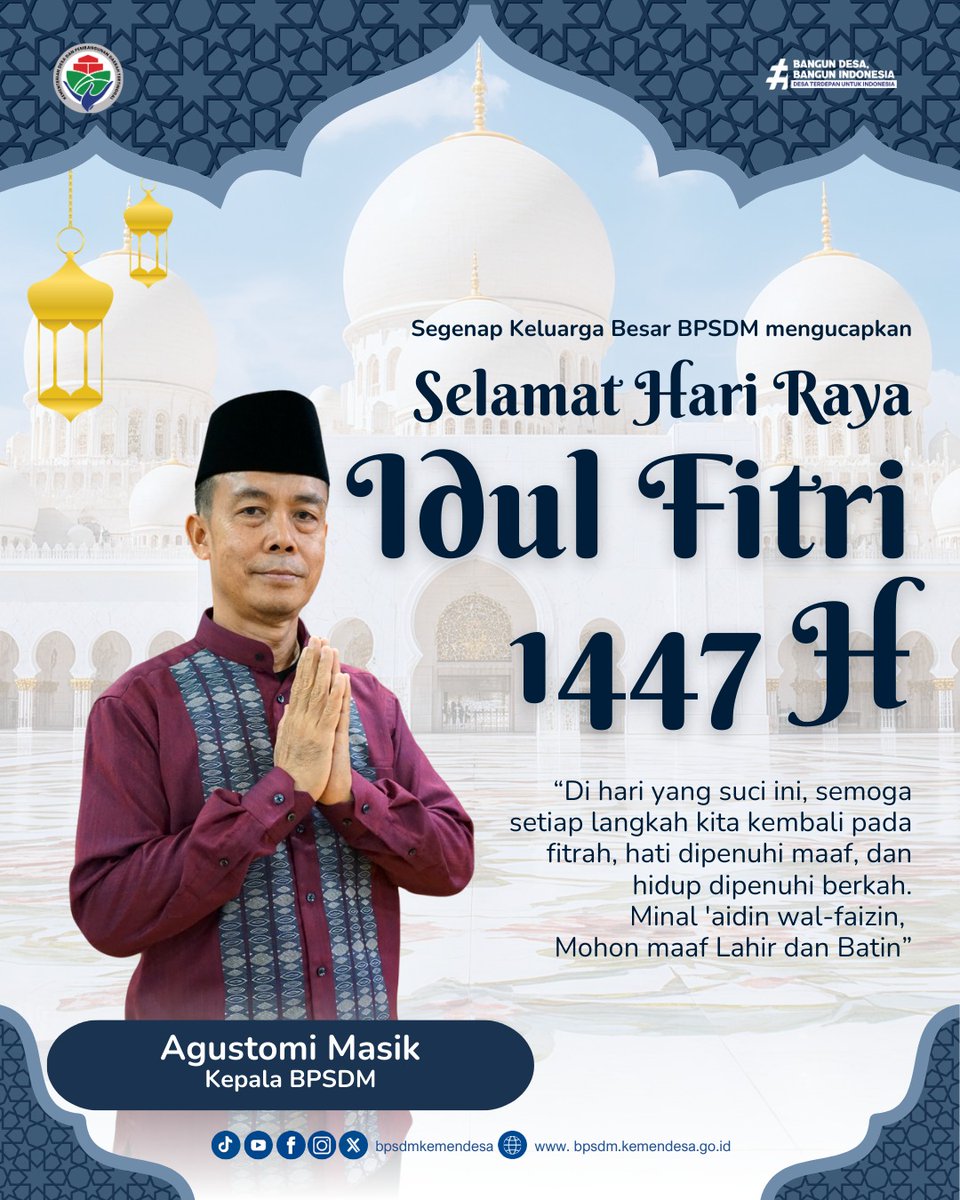 NasrulPldaceh's tweet photo. BULAN SUCI RAMADHAN segera berlalu, Sgnp Pimpinn BPSDM Kemendesa PDT Mngucpkn Slmt Hari Raya Idul Fitri, Mhn Maaf Lahir dan Batin. 
@YandriSusanto 
@KemensesnegRI 
@BpsdmKemendesa
#KementerianDesaPDT
#BPSDMKementerianDesaPDT
#BerkahSuciRamadhan
#TenagaPendampingProfesional https://t.co/MRxLOjor6B