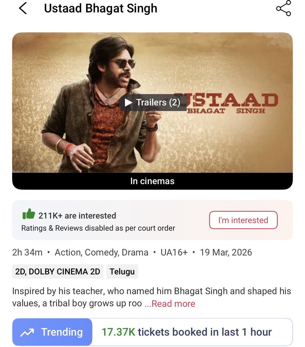 TheUnknownCult's tweet photo. 17.37K 💥💥📈
#UstaadBhagatSingh #BlockBusterUBS https://t.co/8xn1FfVfVn
