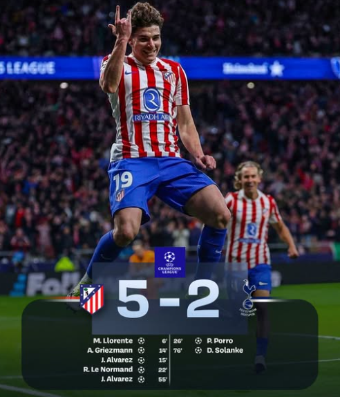 fenerposta's tweet photo. Şampiyonlar Ligi son 16 turu rövanşında Tottenham, sahasında Atletico Madrid'i 3-2 mağlup etmesine rağmen turnuvaya veda etti. İlk maçı evinde 5-2 kazanan İspanyol ekibi, toplamda 7-5'lik skor avantajıyla adını çeyrek finale yazdıran taraf oldu. #UCL #Atleti https://t.co/evGdrjt5bZ