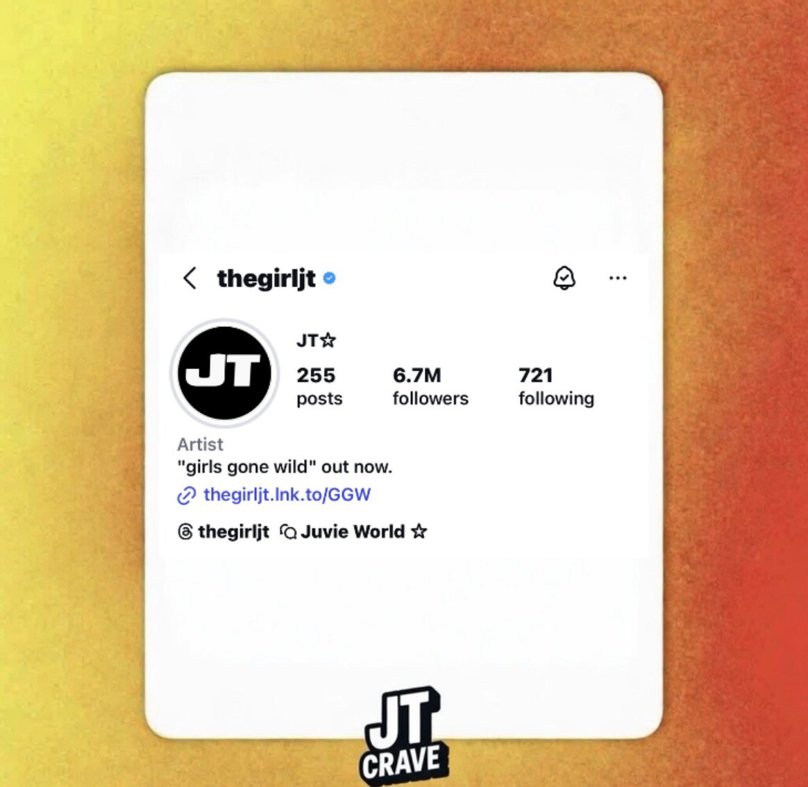 JT has changed her profile picture on Instagram.