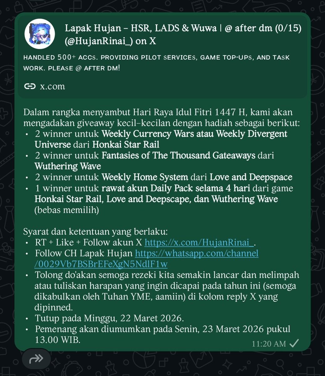 Lapak Hujan - HSR, LADS & Wuwa | @ after dm (0/15) tweet media