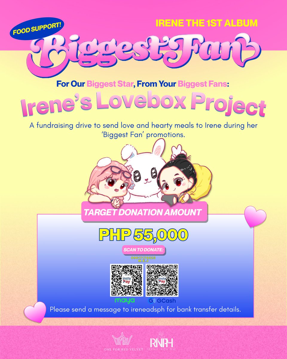 🌟 𝑭𝒐𝒓 𝑶𝒖𝒓 𝑩𝒊𝒈𝒈𝒆𝒔𝒕 𝑺𝒕𝒂𝒓, 𝑭𝒓𝒐𝒎 𝒀𝒐𝒖𝒓 𝑩𝒊𝒈𝒈𝒆𝒔𝒕 𝑭𝒂𝒏𝒔 🌟  

As Irene begins her Biggest Fan era, we are coming together to send a little piece of our love back to her. 🩷  

This fundraising drive will support 𝙇𝙤𝙫𝙚𝙗𝙤𝙭𝙚𝙨, a carefully prepared