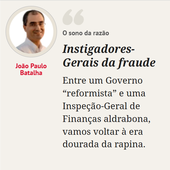 «O poder político quer torneiras abertas e dinheiro a jorrar. Com controlos mansinhos, para lhe perdermos o rasto. Chamam-lhe “agenda transformadora”. Lembra-me mais “associação criminosa”.»
Hoje, no site da <a href="/revistasabado/">Revista SÁBADO</a> 
sabado.pt/opiniao/convid…