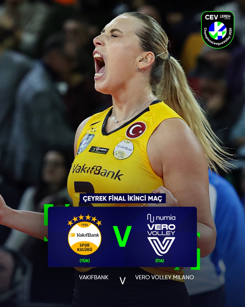 🎟️ FINAL FOUR’A SON 1 ADIM!

🕣 17:00 🇹🇷 Fenerbahçe Medicana - Savino Del Bene Scandicci 🇮🇹 - 📺 TRT Spor

🕣 20:00 🇹🇷 VakıfBank - Numia Vero Volley Milano 🇮🇹 - 📺 TRT Spor