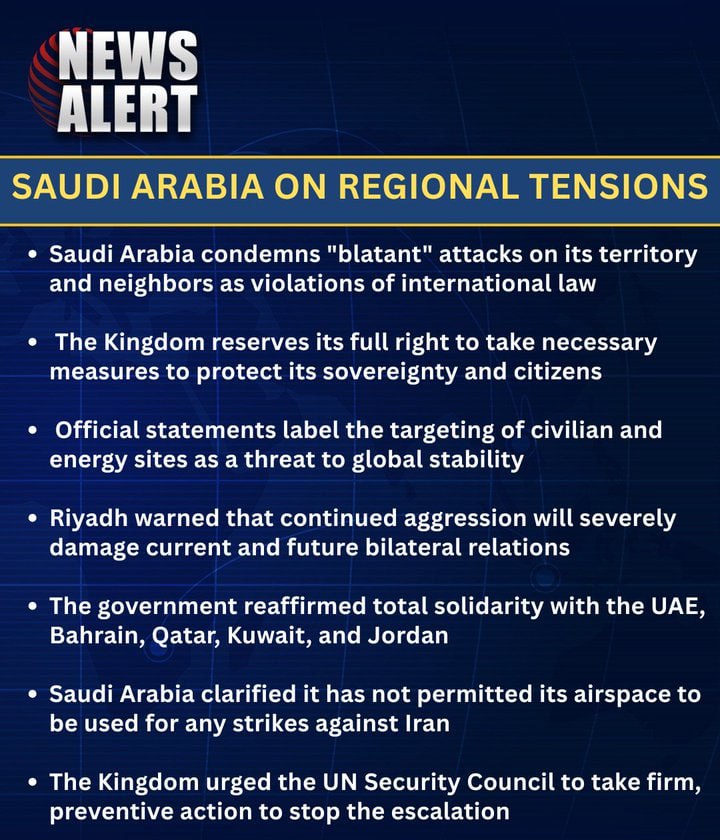 “Saudi Arabia has denounced the ‘blatant’ attacks on its territory and its neighbors, labeling them as unacceptable violations of international law.”