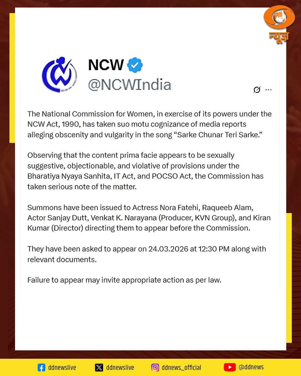 National Commission for Women (NCW) has taken suo motu cognisance ...