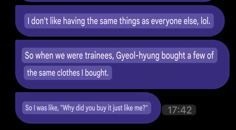 middleskrr's tweet photo. They really were like this in trainee days, then a bit after debut, then it became mostly a joke between them "Oh, why are you copying me again?".

And now Romin the one, who buys same clothes as Gyeul. And it stopped bother him at all. 

From hate to couple closets.🙌 https://t.co/bLVX7wa8rf