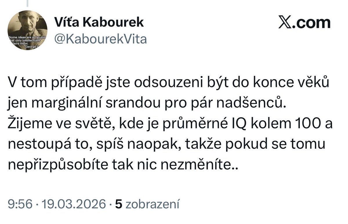 X se od Twitteru liší v tom, že dříve zde nebylo tolik účtů, které melou úplné nesmysly (jako že by průměrně IQ mělo být jiné než definovaných 100) a po upozornění uráží a zablokují. Není náhoda, že jde často o odmítače EU, fanoušky MAGA a ruskou svoloč, které je potřeba odlovit.