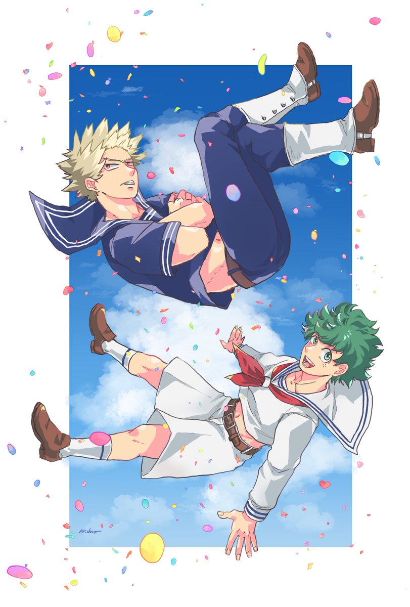 爆豪勝己 ,緑谷出久 「セーラー服はその昔……描いてましてね……」|にしろのイラスト