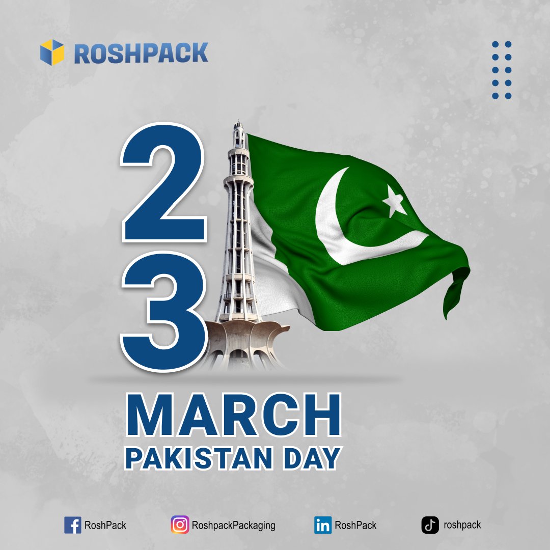 RoshPack's tweet photo. Honoring the spirit of unity, resilience, and progress this Pakistan Day.

At #RoshPack, we take pride in being part of a nation built on resilience and hope, committed to moving forward together, stronger with every step.

#PakistanDay2026 #23March #ResolutionDay https://t.co/ioVkUrw7tx