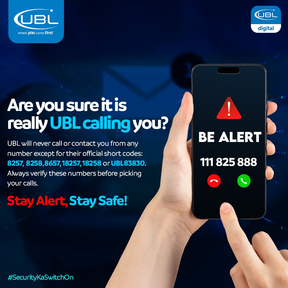 UBLDigital's tweet image. Are you sure it’s really UBL calling you?

UBL will only contact you from 8257, 8258, 8657, 18257, 18258, or UBL83830—these are PTA-approved shortcodes and cannot be faked.

Always verify before answering unknown calls.

Complaints: sunwai.sbp.org.pk

#UBL #FraudAwareness
