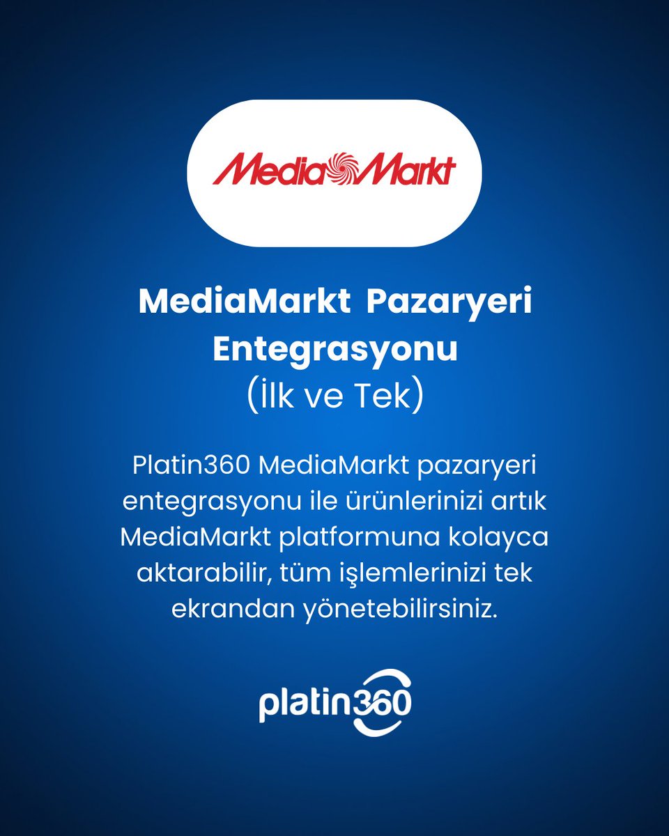 platin360's tweet photo. Platin360 x MediaMarkt iş birliği ile artık MediaMarkt pazaryerine kesintisiz ve uçtan uca entegre olabiliyorsunuz.

Siparişten ürüne, stoktan fiyata kadar tüm süreçleri tek panelden yöneterek operasyonel yükü minimuma indiriyoruz.
https://t.co/qVU3TbUjE8

#Platin360 #MediaMarkt https://t.co/4UNGJtfz9f