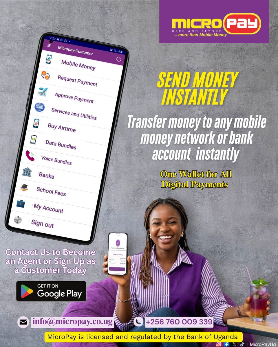 MicroPayug's tweet image. Why wait? Transfer money to any mobile money network or bank account instantly. It’s the one wallet designed for all your digital payments. Fast, secure, and reliable. 
 Sign up as a customer or contact us to become an agent today!
#MicroPay #InstantMoney #BankTransfer